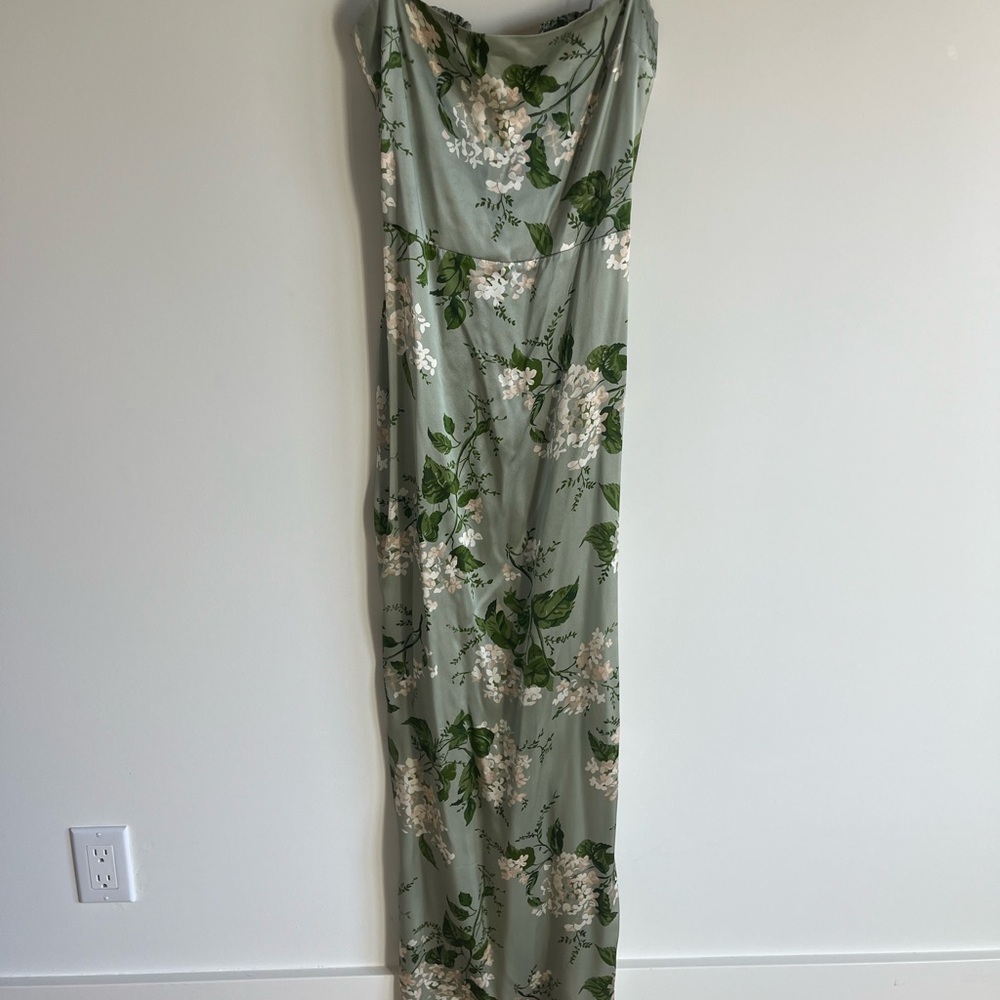 Reformation Frankie silk Floral Mint Green Slip Dress - Picture 11 of 12